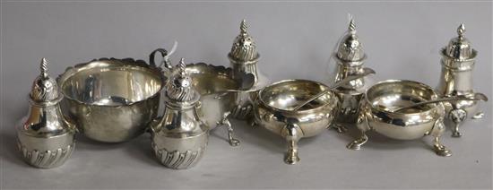 A collection of silver condiments, etc.,